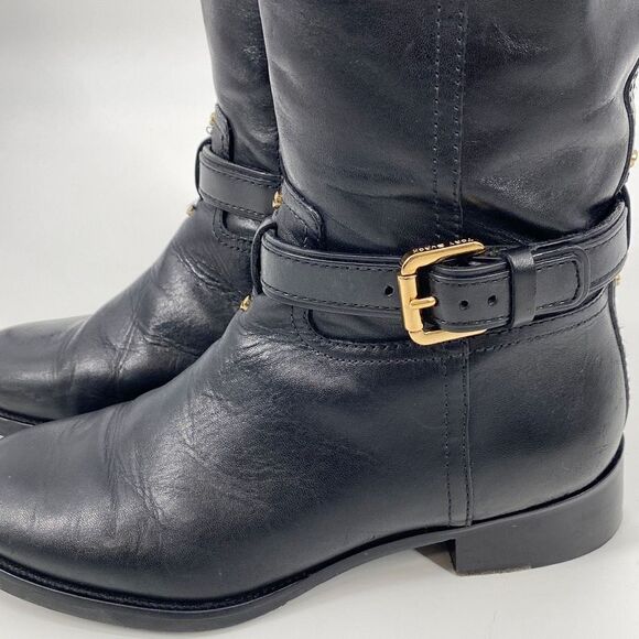 Tory Burch Leather Knee High Logo Riding Boots Black Size 6‎ - Picture 4 of 16